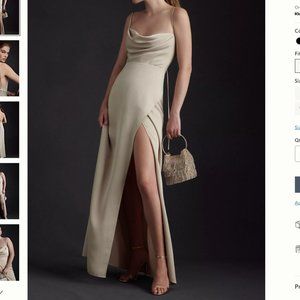 BHLDN Remy cowl-neck faux-wrap satin gown in Champagne